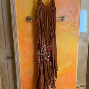 Elegant Brown Floral Embroidered Dress